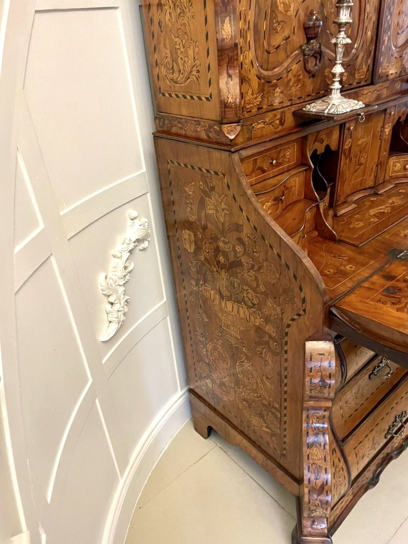 Outstanding Quality 18th Century Antique Dutch Marquetry Inlaid Burr Walnut Bureau Bookcase - Image 13